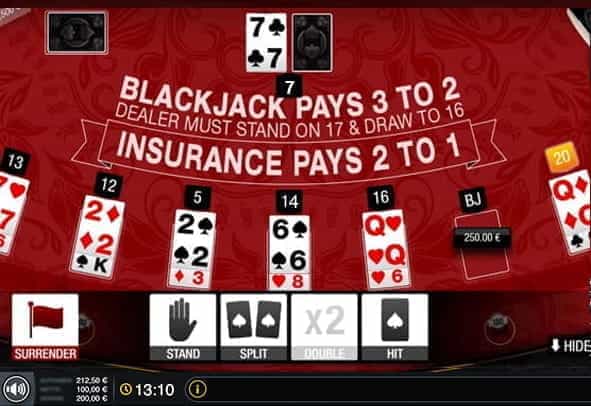 Blackjack Multihand in-game view.