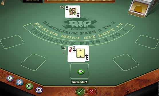 Cards from the Big Five Blackjack Roulette Gold online game.