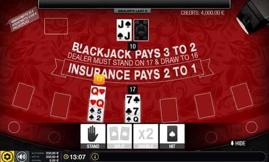 Blackjack Multihand gameplay view.