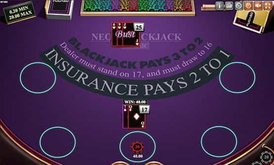 Neon Blackjack gameplay.