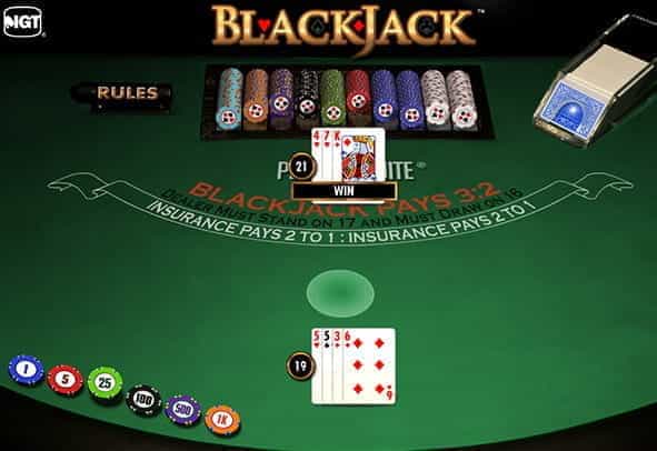A demo game of Player’s Suite Blackjack showing a winning dealer hand
