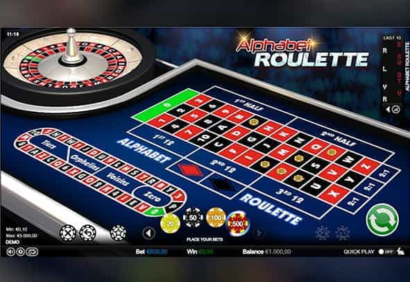 Demo version of the Alphabet Roulette casino game.