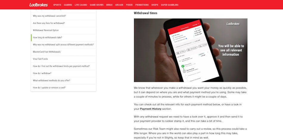 Ladbrokes Withdrawal Information