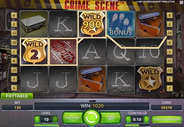 The Reels during the free demo version of Crime Scene online slot.