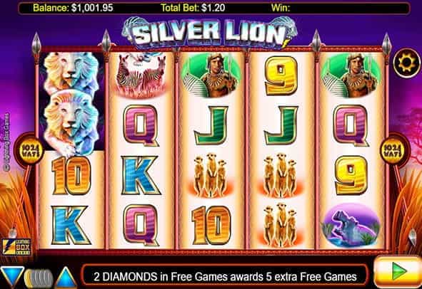 The Silver Lion slot rows and reels demo.