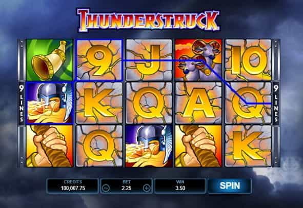 In-game view of the Thunderstruck online slot