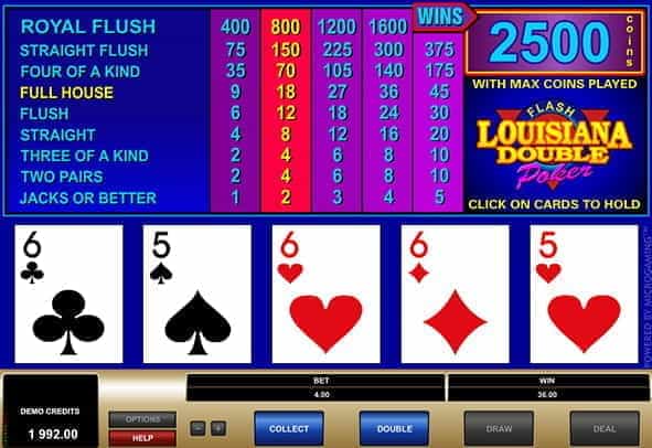 A winning payline in the Louisiana Double video poker game