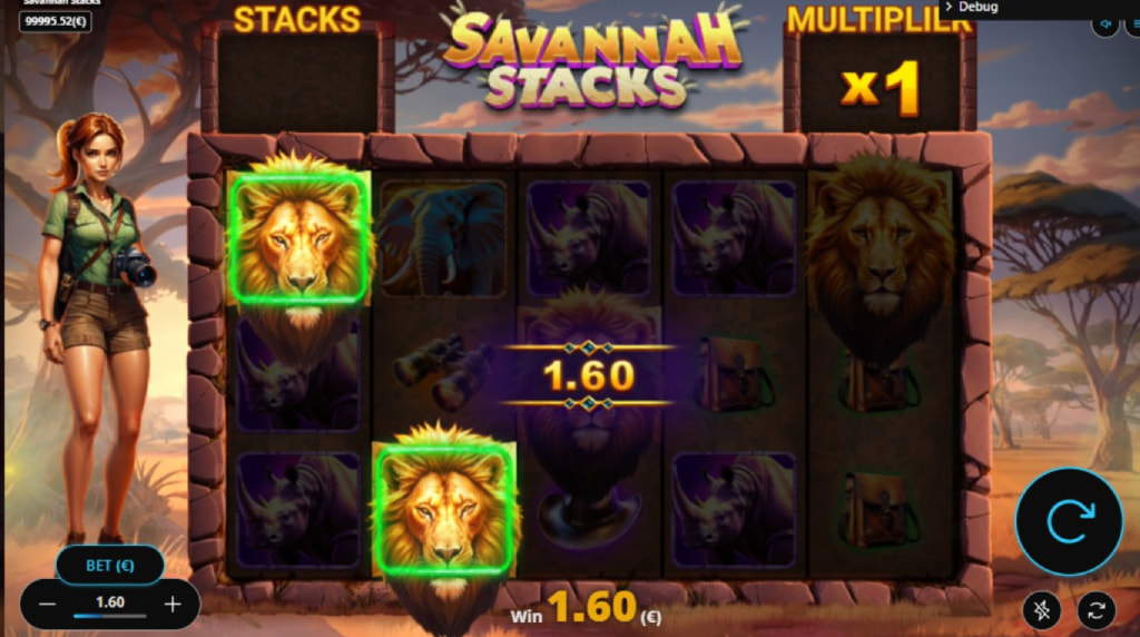 Screenshot from the New Savannah Stacks Slot by Gaming Corps