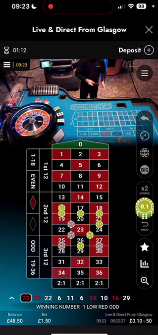 Screenshot From Glasgow Roulette Played at Grosvenor Casino.