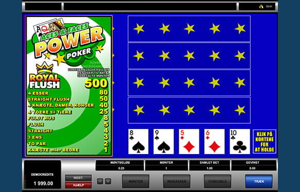 Aces and Faces er endnu en klassiker i video poker-kategorien, som du bør holde for øje, hvis du ellers kan lide den slags online casino spil