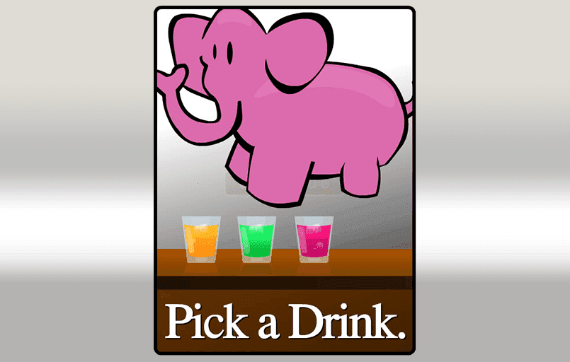 Three coloured drinks with the caption pick a drink