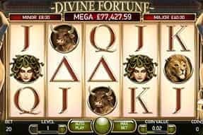 In-game image of Divine Fortune jackpot slot mobile game.