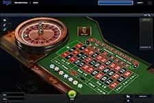 An in-game example from Premium European Roulette showing the table, wheels, and chips.