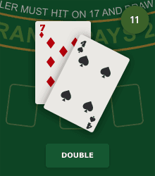 blackjack double face up or down