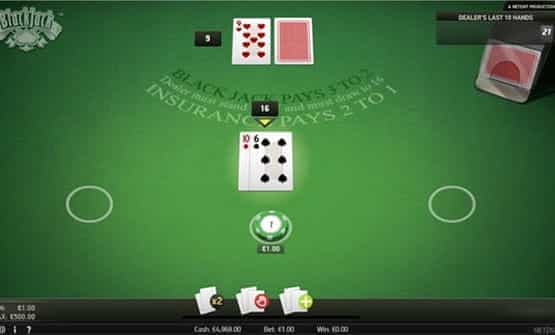 Playing a hand of the 3 Hands Blackjack game by NetEnt.