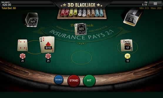 Playing cards from the 3D Blackjack online game