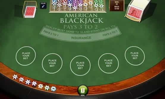 Playing a hand of the American Blackjack game by Playtech.