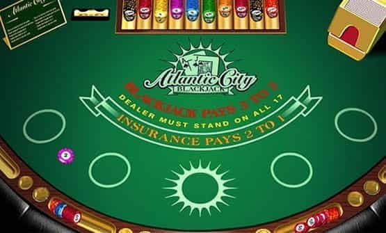 A game of Atlantic City Blackjack, before any cards are dealt.