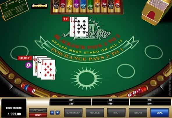 A cover image for the Atlantic City Blackjack embedded game, with a busted player's hand.