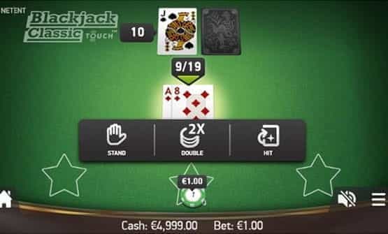 Playing a hand of the Classic Touch Blackjack game by NetEnt.