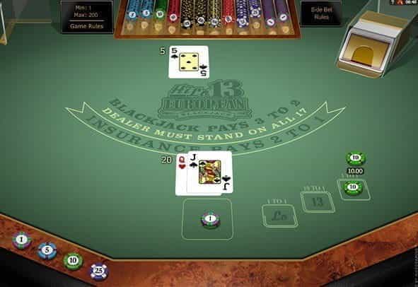 The Hi Lo 13 European Blackjack Gold game from Microgaming.