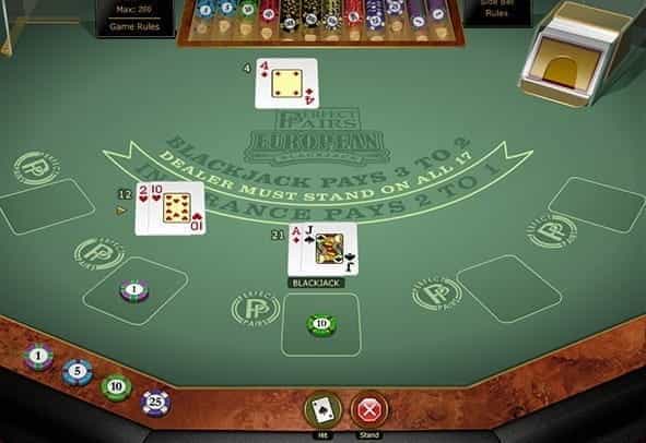The Perfect Pairs European Multi Hand Blackjack game from Microgaming