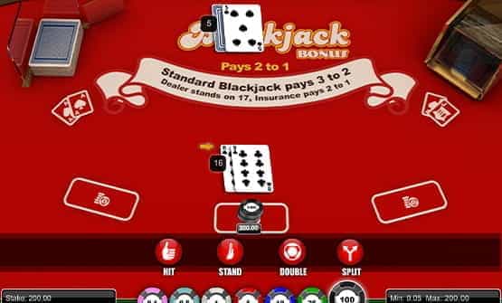 Blackjack Bonus gameplay view.