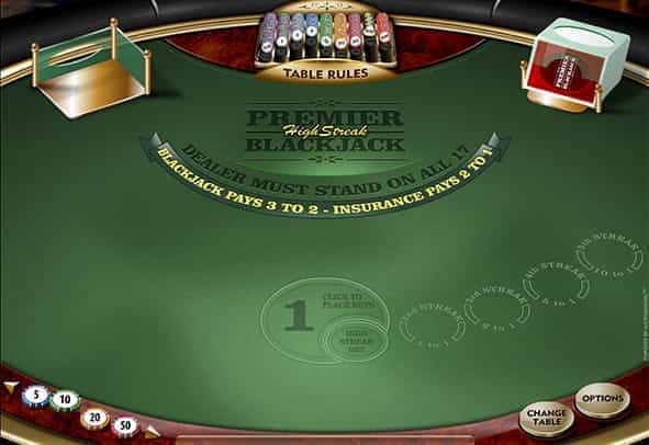 A demo game of Premier High Streak Blackjack.