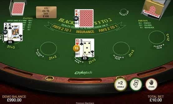 Playing a hand of the Premium Blackjack game by Playtech.