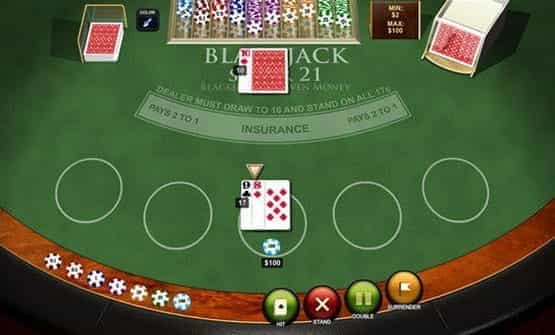 Playing a hand of the Blackjack Super 21 game by Playtech.