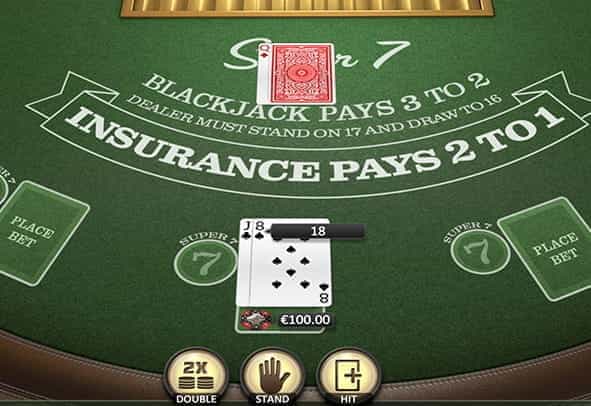 An in-game view of the Super 7 Blackjack game.