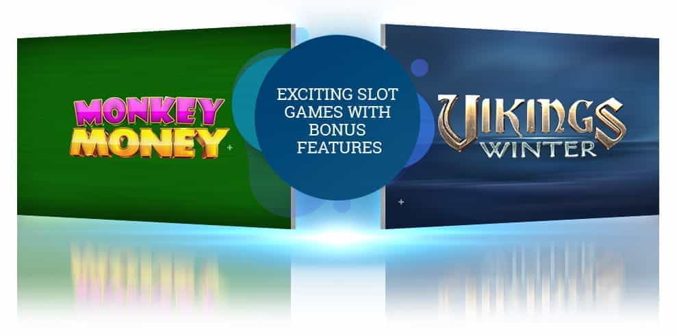 The Monkey Money and Vikings Winter slot game logos from Booongo.