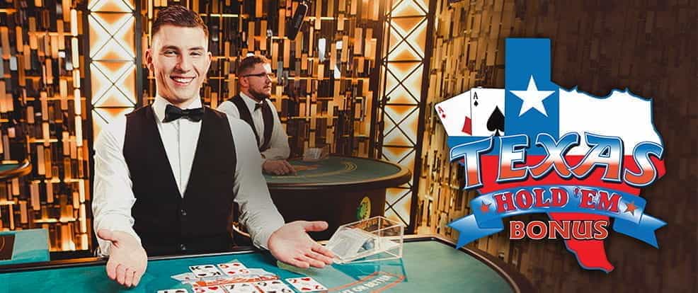 A live dealer table of Texas Hold'em Bonus Poker