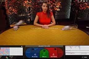 A live baccarat game at Casino Room.