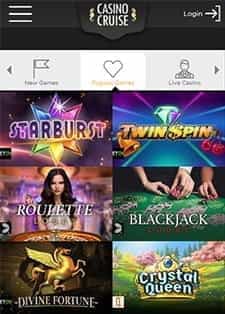 The Casino Cruise games selection for mobile users.