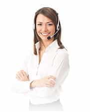 A customer service operator smiling at the camera.