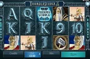 In-game action from the Thunderstruck II slot game.