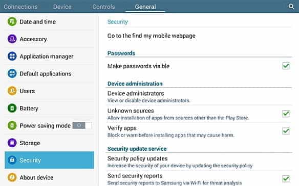 The security settings feature on an Android device.