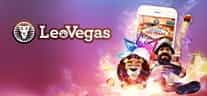 Slot games on an iPhone and the LeoVegas logo
