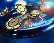 A spinning roulette wheel with golden chips for Mansion Casino and the Golden Hour promo.
