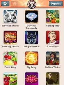 Mobile game selection at LeoVegas casino.