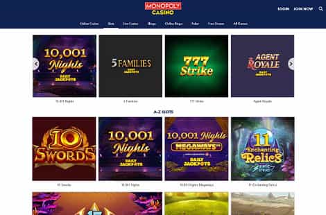 The Website of Monopoly Casino in the UK