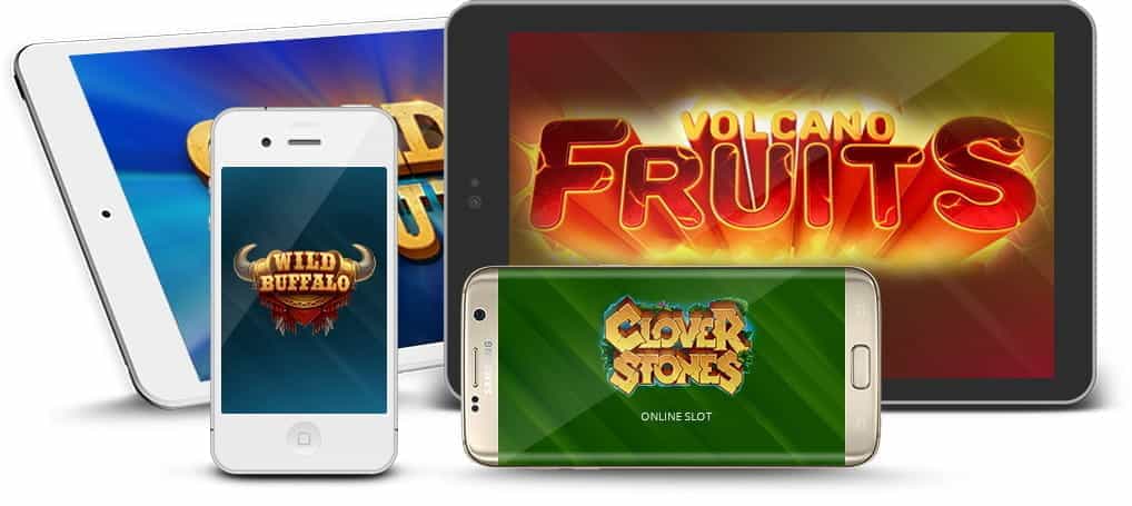 Netgame casino games being played on various mobile and tablet devices.