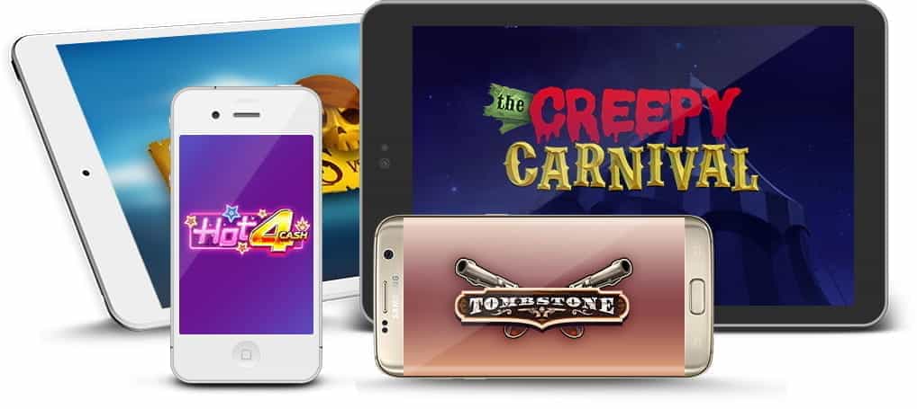 Various Nolimit City slot logos on mobile and tablet devices.