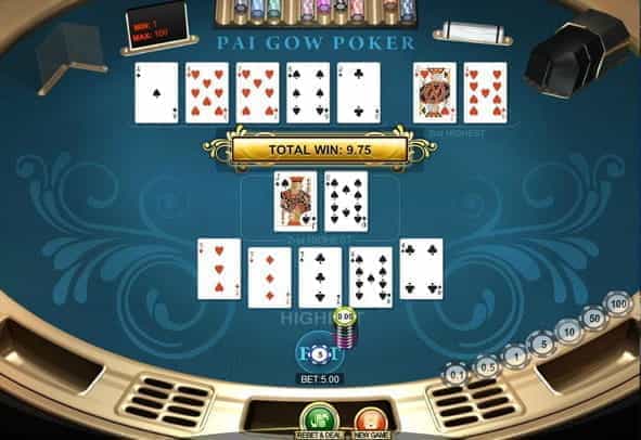 A winning hand of Pai Gow in the online poker game.