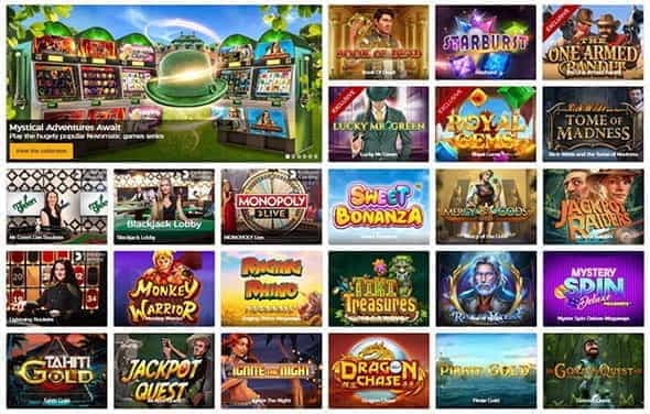 The games library at an online casino.