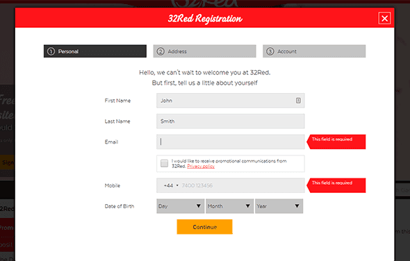First step of registration - create a user profile