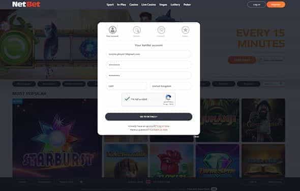 First step of registration at Netbet casino