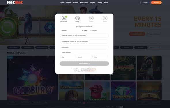 Second step of registration at Netbet casino