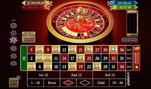 An in-game image of the Dragon Jackpot Roulette Game from Playtech